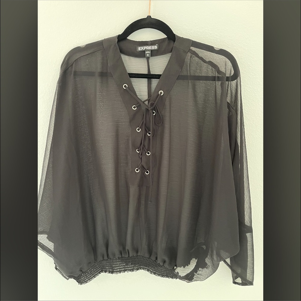 EXPRESS sheer black tie blouse